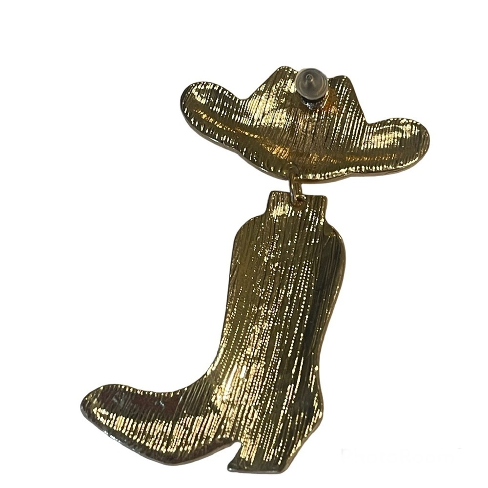 Cowboy Hat Boots Earrings Let’s Go Girls Concert Hoedown New Hot Pink Gold - Picture 15 of 16